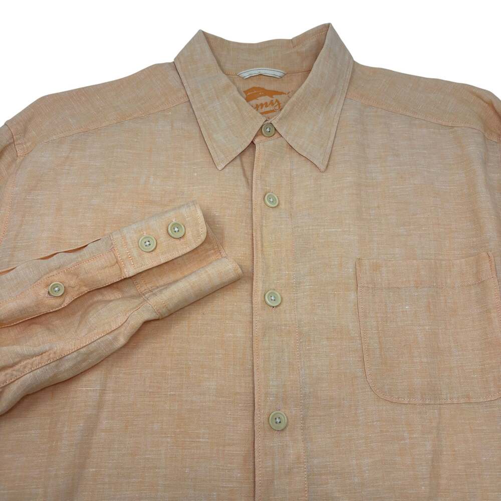Tommy Bahama Mens Large Light Orange 100% Linen Long Sleeve Button Up Shirt